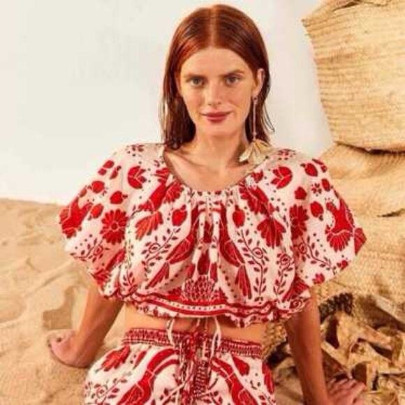 FARM RIO Jungle Flow Floral Cropped Blouse - Picture 3 of 7